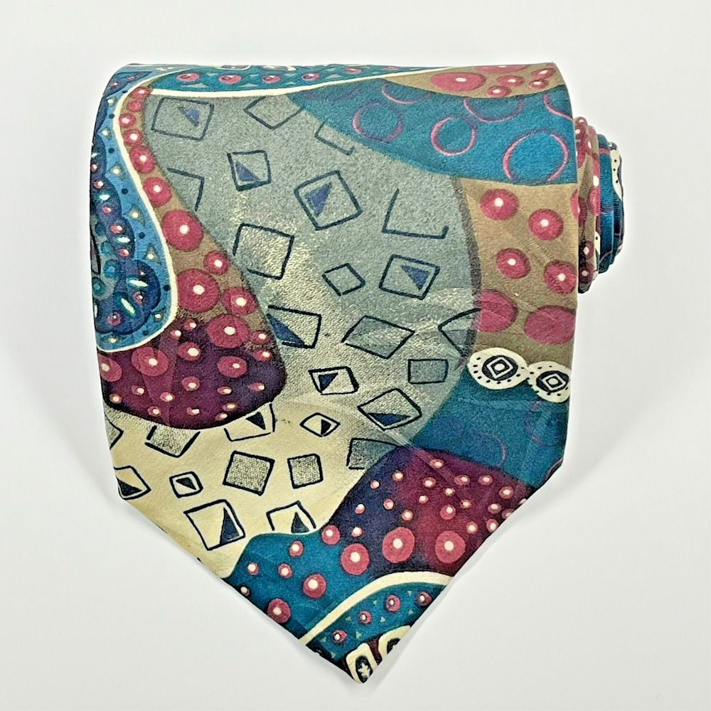 Monsieur Givenchy Silk Men's Necktie Abstract Geometric Artsy Mixed Shapes *Flaw
